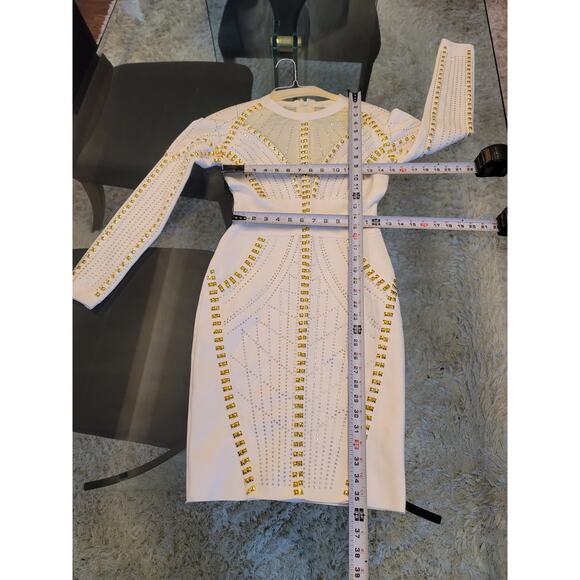 Chic Beading Bandage Long Sleeve Bodycon Party Mini Dress Size Large - Picture 10 of 12